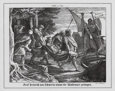 Valdemaro II di Danimarca fatto prigioniero da Enrico I, conte di Schwerin da Karl Ludwig Adolf Ehrhardt