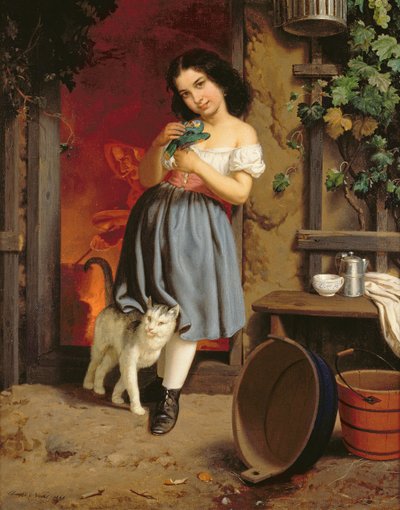 Una Giovane Ragazza con un Gatto, 1866 da Karl Nahl