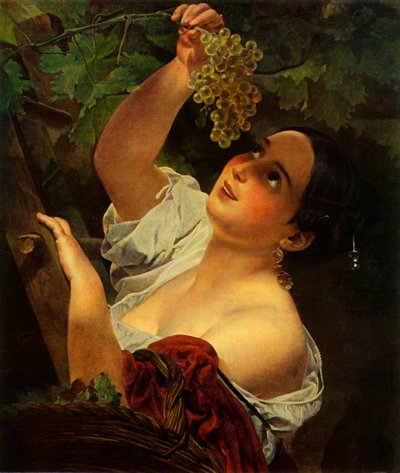 Mezzogiorno italiano, ragazza italiana che raccoglie uva da Karl Pavlovich Bryullov