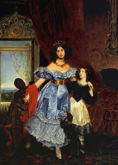 Ritratto della contessa Julia Samoilova con la sua figliastra Amazillia Pacini e un ragazzo nero, 1832-1834 da Karl Pavlovich Bryullov