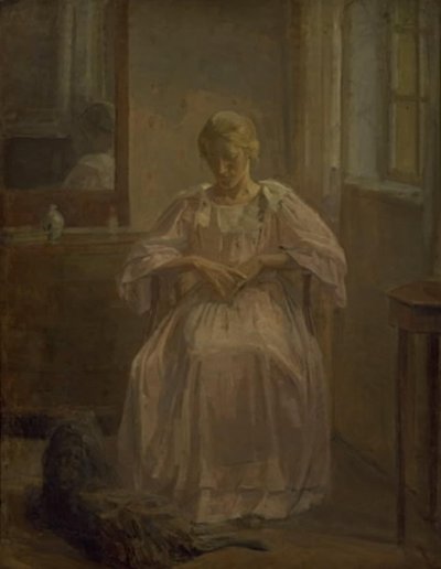 Una giovane ragazza, Sophie Lofthus, con un cane da Karl Schou