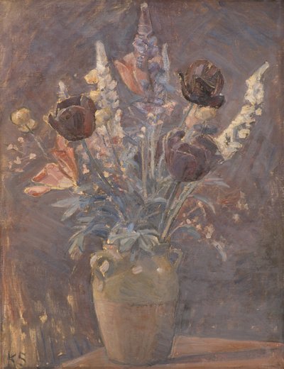 Vaso di terracotta con tulipani e altri fiori da Karl Schou