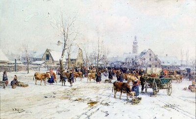 Un mercato del bestiame in inverno da Karl Stuhlmuller