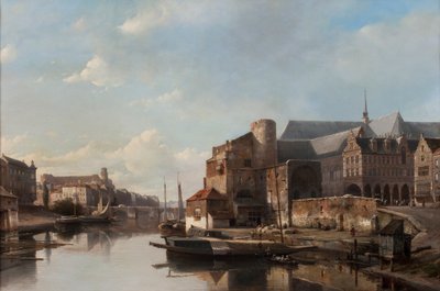 Veduta capriccio di una città olandese lungo un fiume da Kaspar Karsen
