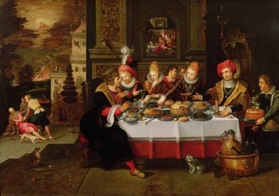Lazzaro e la tavola del ricco (da Luca XVI) (pannello) da Kasper or Gaspar van den Hoecke