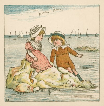 Ragazzo e ragazza bloccati su una roccia da Kate (after) Greenaway