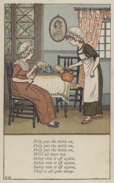 Polly metti su il bollitore (litografia a colori) da Kate (after) Greenaway