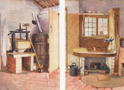 La pompa della cucina e il vecchio torchio per formaggi, Rolleston da Kate (after) Greenaway