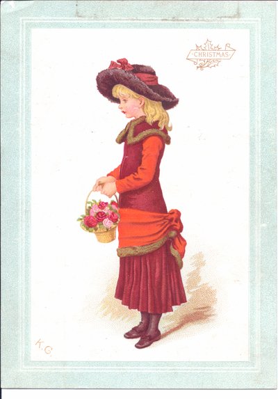 Cartolina vittoriana di auguri di un bambino in abiti regency, c.1880 da Kate Greenaway