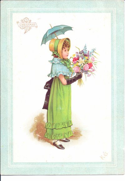 Cartolina vittoriana di auguri di bambini in costume da ballo, c.1880 da Kate Greenaway