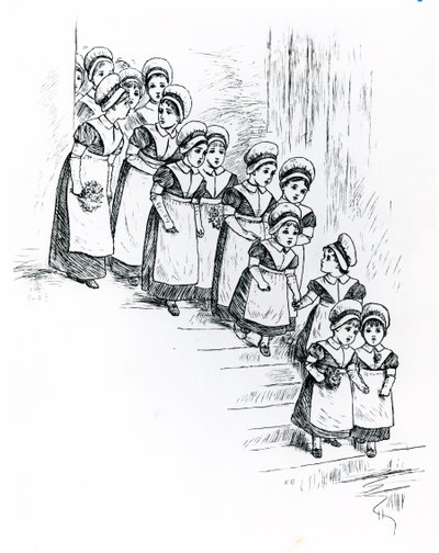 Bambini di carità, c.1880 (incisione) da Kate Greenaway
