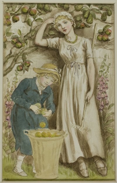 Ragazza e ragazzo che raccolgono mele da Kate Greenaway