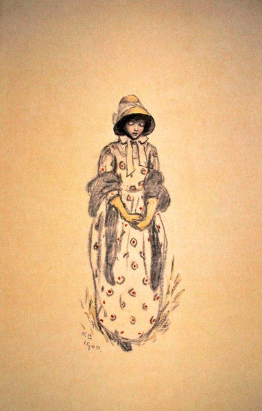 Ragazza con cappellino e scialle da Kate Greenaway