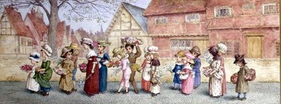 Processione di sedici bambini che portano fiori, c.1876 da Kate Greenaway