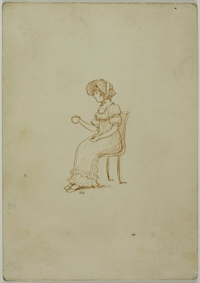Ragazza seduta con tazza di tè da Kate Greenaway