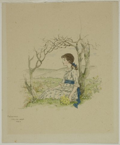 Ragazza seduta con primule da Kate Greenaway