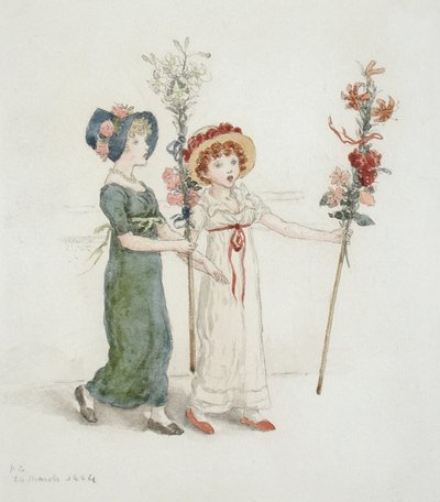 Due bambini con bastoni da Kate Greenaway