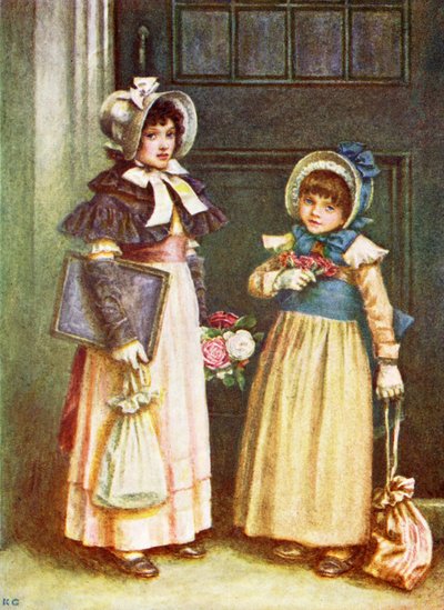 Due ragazze che vanno a scuola da Kate Greenaway