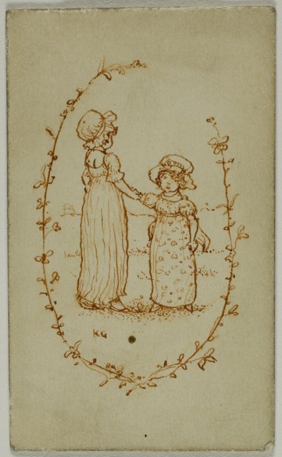 Vignetta di due ragazze (recto); Atena (verso) da Kate Greenaway