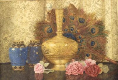Regali Orientali: Vaso Cloisonné, Piume di Pavone, Rose Damascene e Vaso Indiano da Kate Hayllar