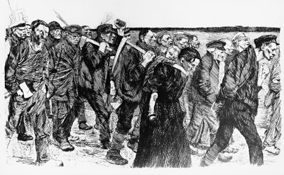 Dimostrazione di lavoratori, illustrazione di Käthe Kollwitz per l