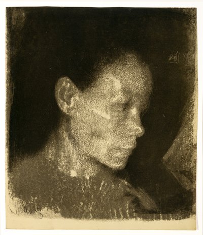 Testa di una donna lavoratrice in profilo di tre quarti rivolta a destra, 1905 da Käthe Kollwitz