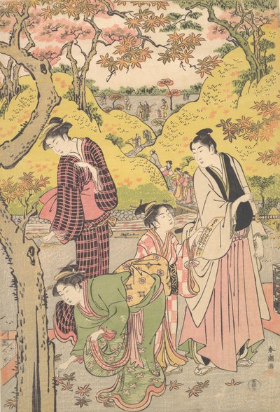 Un giovane, due giovani donne e una ragazza a un picnic, ca. 1789 da Katsukawa Shuncho