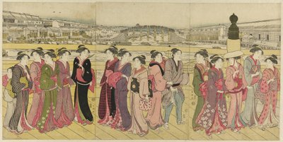 Attraversamento del ponte Nihonbashi da Katsukawa Shuncho