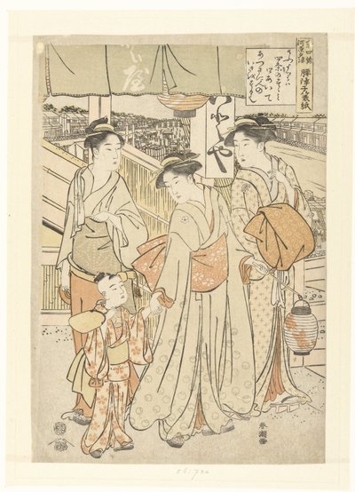 Godersi la brezza serale presso il fiume a Shijo, Kyoto da Katsukawa Shuncho