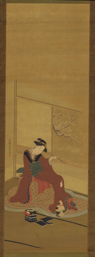 Interno: una ragazza e un gattino, periodo Edo, fine XVIII secolo da Katsukawa Shuncho