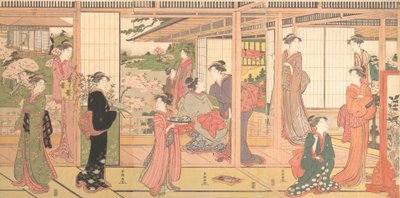 Mansione che si apre su un giardino da Katsukawa Shuncho