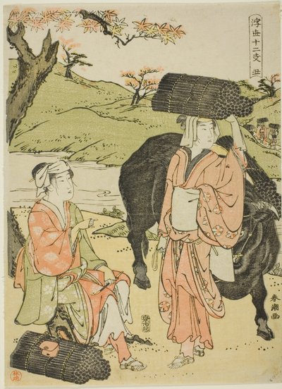 Bue (Ushi), dalla serie "Le dodici ore del mondo fluttuante (Ukiyo juni shi)" da Katsukawa Shuncho