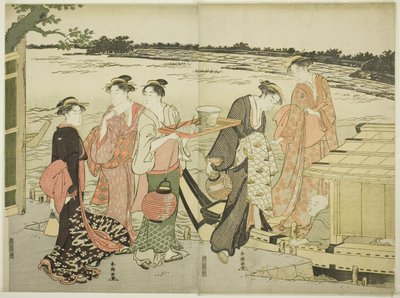 Donne che salgono su una barca da piacere da Katsukawa Shuncho