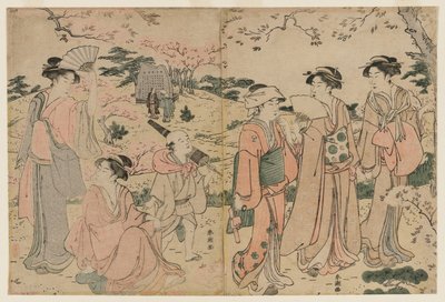 Donne che ammirano i fiori di ciliegio ad Asukayama da Katsukawa Shuncho