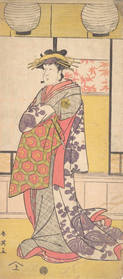 Nakayama Tatezo come una cortigiana in piedi, rivolta verso sinistra, ca. 1792-93 da Katsukawa Shun