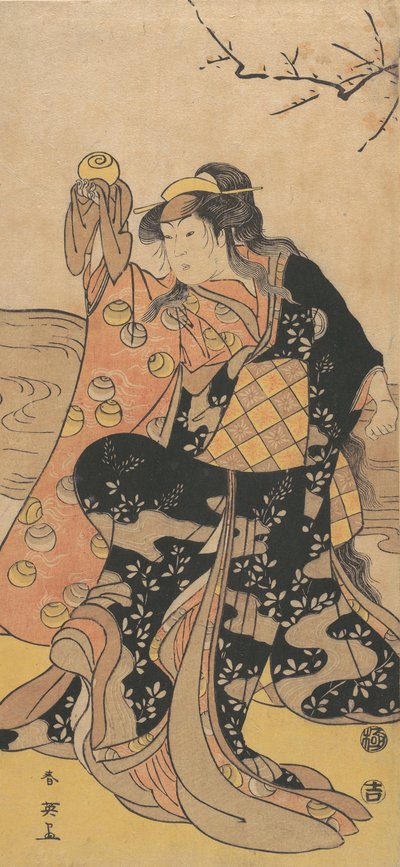 Il quarto Iwai Hanshiro come donna che tiene una sfera di cristallo e danza sulla riva da Katsukawa Shun