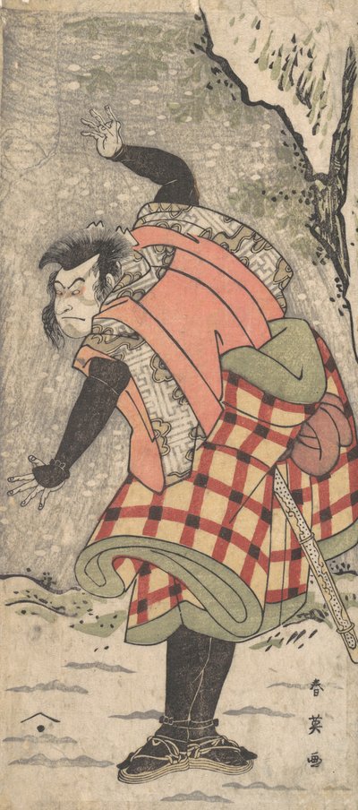 Attore non identificato come un Kyokaku ai piedi di una scogliera in una tempesta di neve, ca. 1793 da Katsukawa Shun