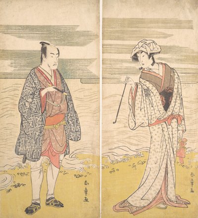 Due attori: il quarto Matsumoto Koshiro come un uomo vestito con un kimono corto da Katsukawa Shunjo
