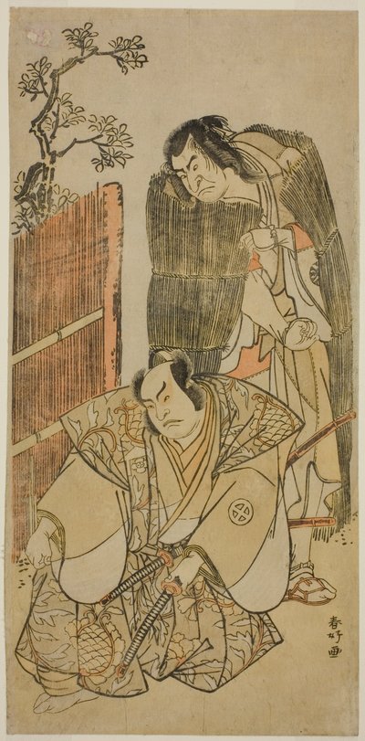 Gli attori Nakamura Nakazo I nel ruolo di Kagekiyo vestito da mendicante (a destra) e Otani Hiroji III nel ruolo di Onio Shinzaemon (a sinistra), nell