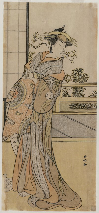 Arashi Murajiro come cortigiana che tiene una lettera da Katsukawa Shunko