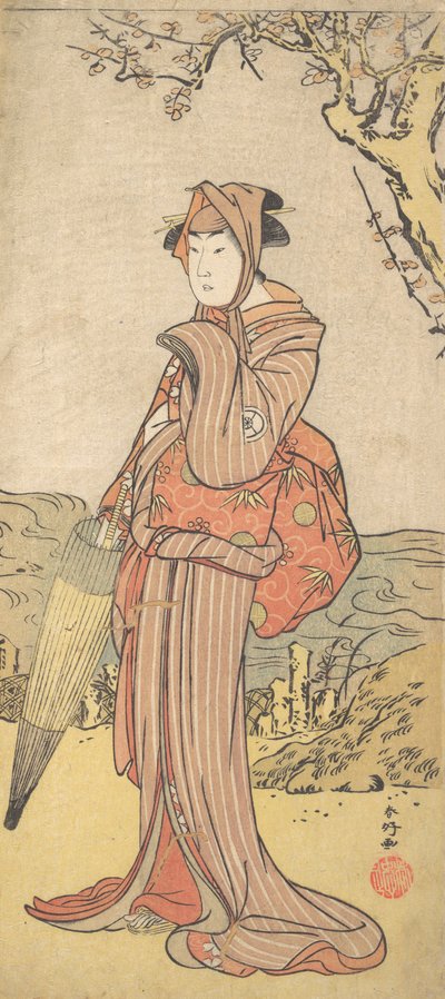 Iwai Kiyotaro come donna sotto un albero di prugne, ca. 1788 da Katsukawa Shunko