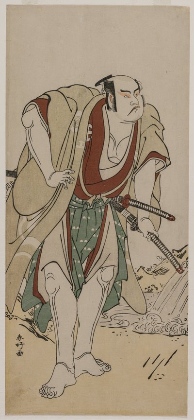 Otani Hiroji III come samurai in piedi accanto a un ruscello da Katsukawa Shunko