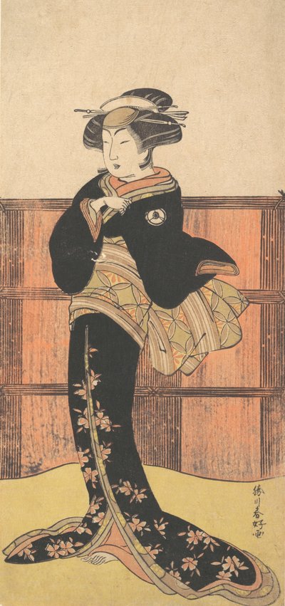 Il quarto Iwai Hanshiro come donna in un kimono nero da Katsukawa Shunko