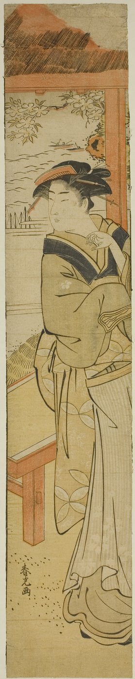 Cameriera in una casa da tè sul mare da Katsukawa Shunko