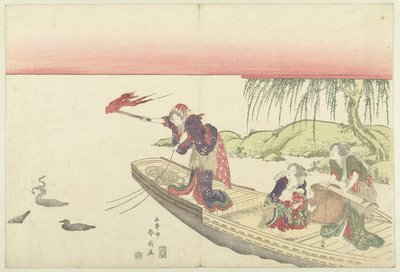 Cormorano che pesca di notte da Katsukawa Shunsen