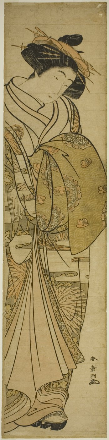 Cortigiana con Kimono a Motivo di Crisantemi da Katsukawa Shunsho