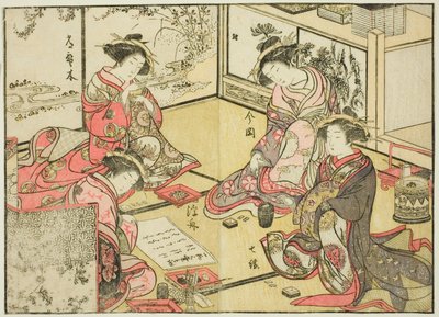 Cortigiane del Kadokaneya, dal libro "Specchio delle belle donne dei quartieri del piacere (Seiro bijin awase sugata kagami)", vol. 2 da Katsukawa Shunsho