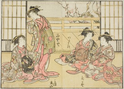 Cortigiane del Kadotamaya, dal libro "Specchio delle belle donne dei quartieri del piacere (Seiro bijin awase sugata kagami)," vol. 1 da Katsukawa Shunsho