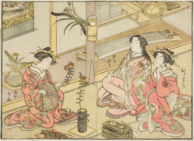 Cortigiane del Kadotsutaya, dal libro "Specchio delle Belle Donne dei Quartieri del Piacere (Seiro bijin awase sugata kagami)," vol. 1 da Katsukawa Shunsho