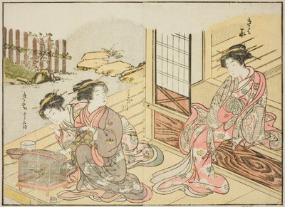 Cortigiane del Kagemanjiya, dal libro "Specchio delle Belle Donne dei Quartieri del Piacere (Seiro bijin awase sugata kagami)," vol. 1 da Katsukawa Shunsho